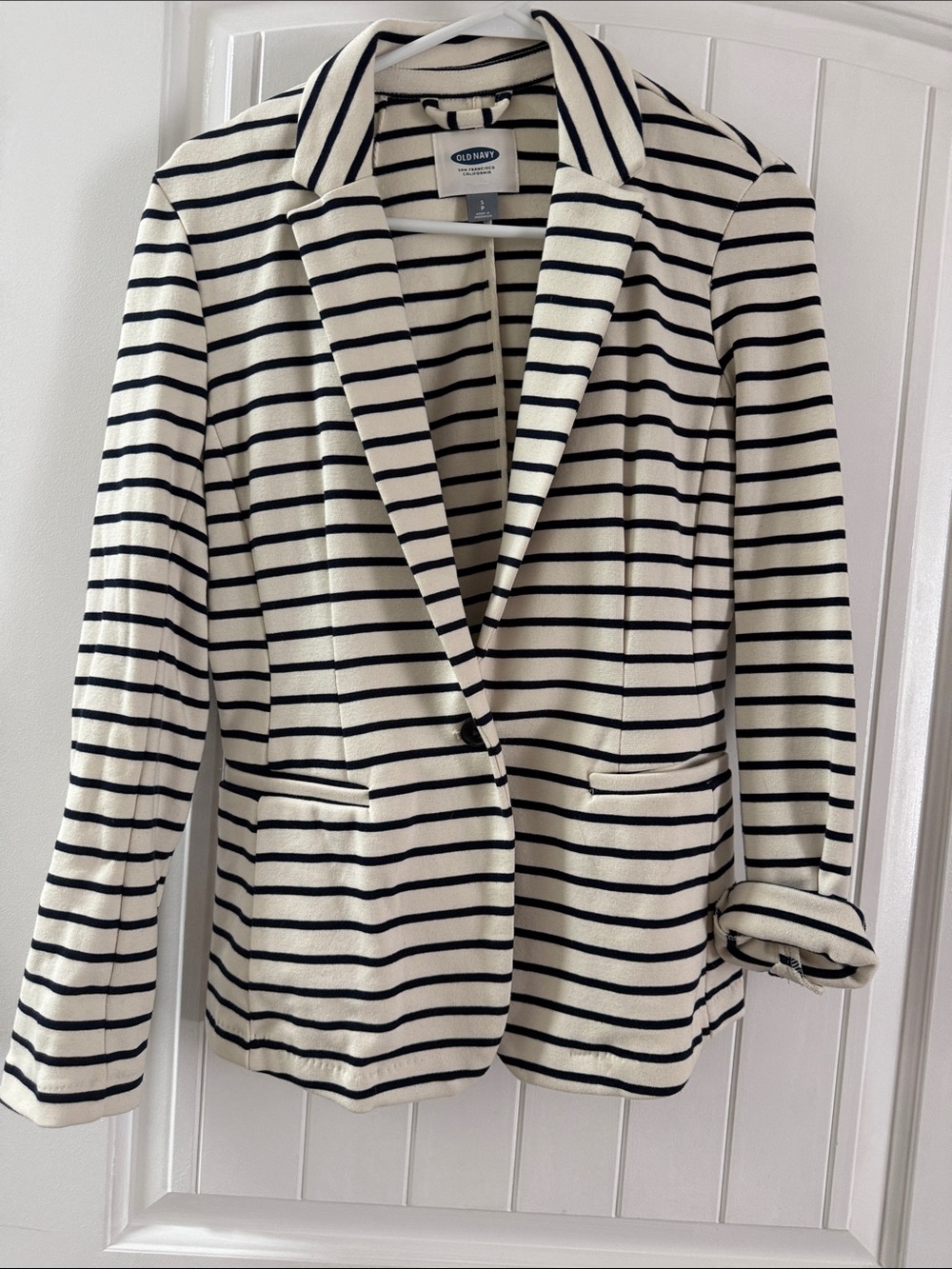 Old Navy Cream and Black Striped Women's Blazer
